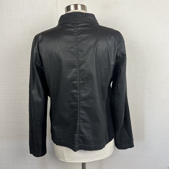 EILEEN FISHER Jacket XL Womens Black Faux Leather Moto Zip Front Casual Pockets - Picture 3 of 9